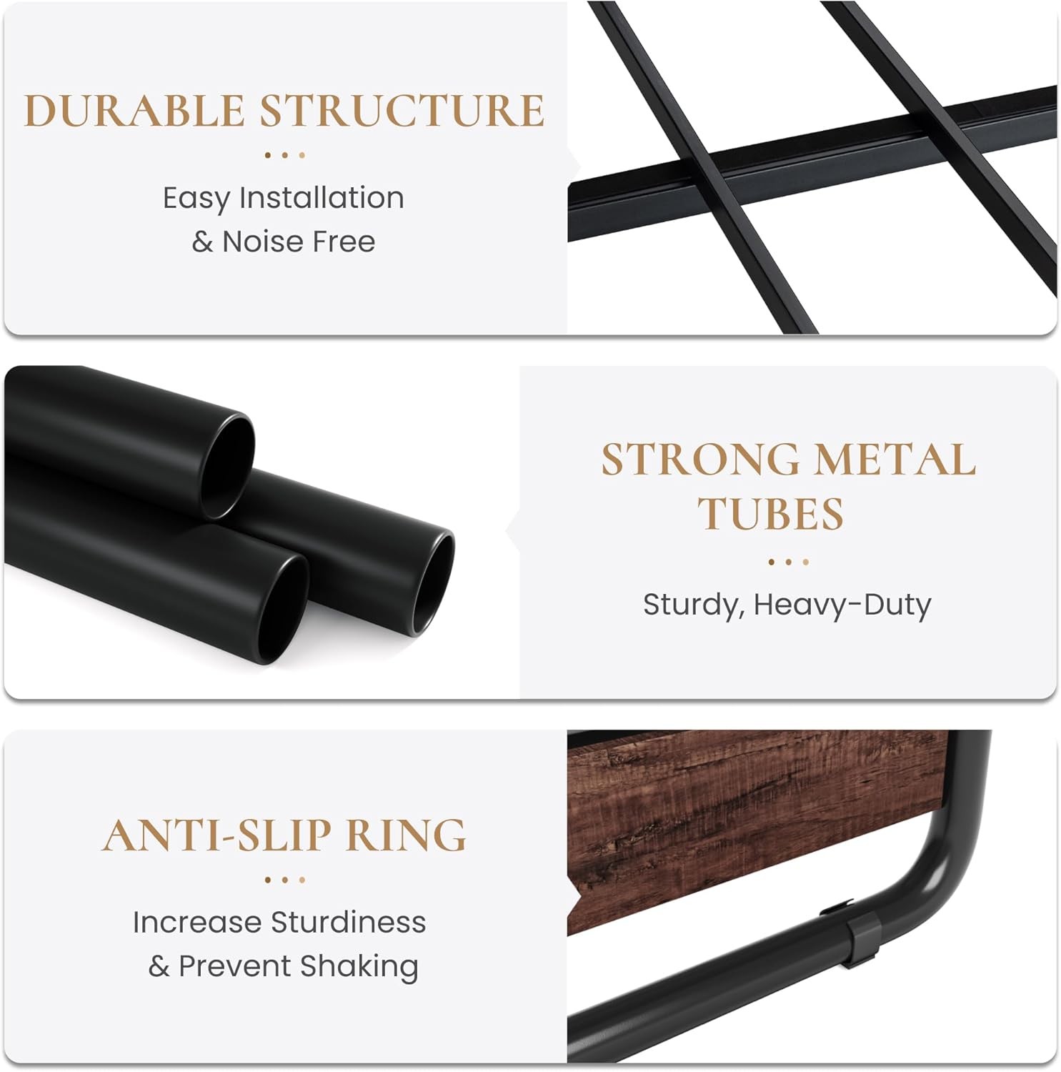 SHA CERLIN Queen Metal Bed Frame with Wood Headboard gallery