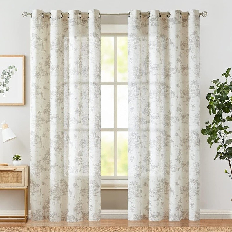 Leaf Pattern Blackout Curtains Linen Blend 2 Panels Window Drapes Home Decor New