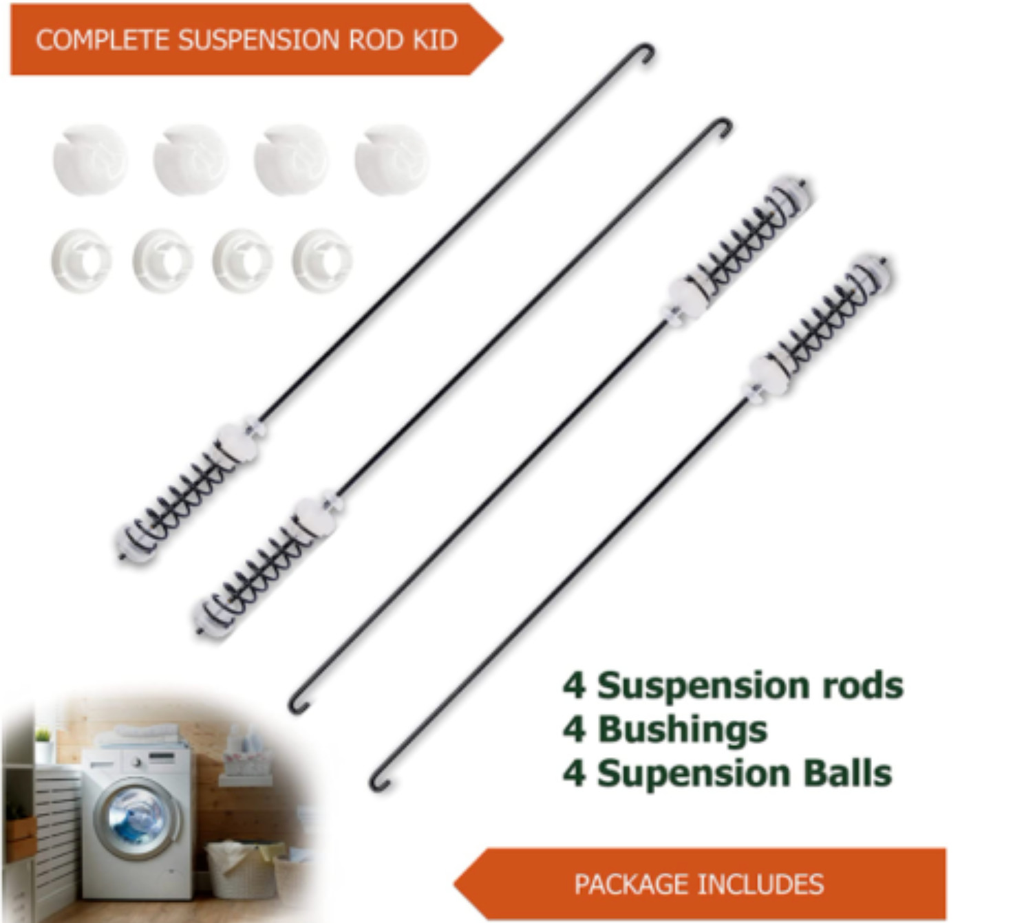 4Pcs Washer Suspension Rod Kit For Whirlpool WTW4800BQ0 WTW4800BQ1 WET4027HW0 gallery