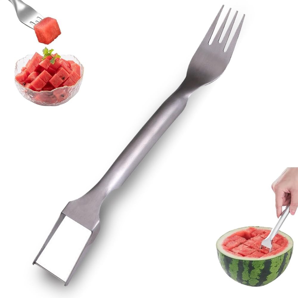 Watermelon Fork Slicer Cutter, Stainless Steel 2-in-1, Portable Watermelon Fo... gallery