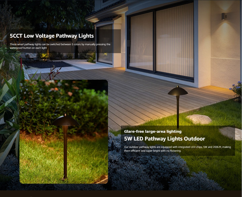 6-Pack 5CCT Low Voltage Pathway Lights, LED Landscape Path Light, 5W, 12-24V gallery