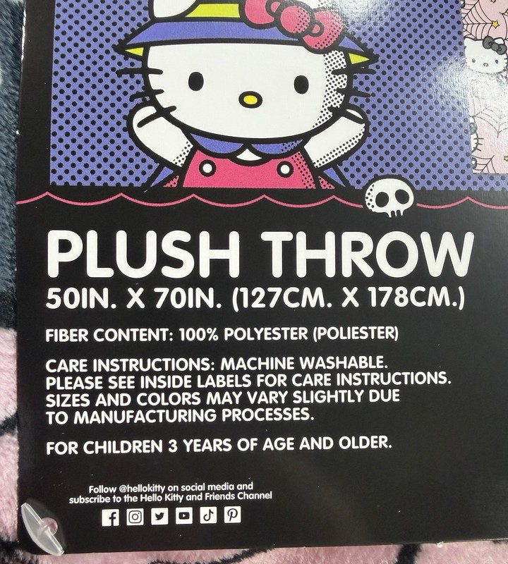Hello Kitty Skeleton Spiderweb Halloween Plush Throw Blanket 50x70 Pink Black gallery