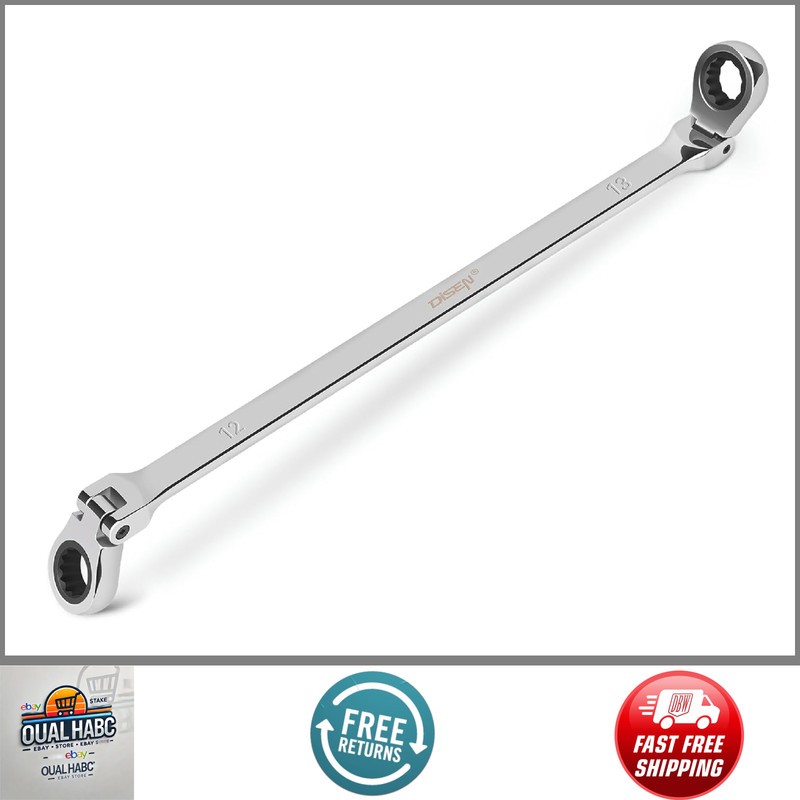12-13mm Extra Long Flex Head Ratcheting Wrench Set, Double Box End, CRV Steel, gallery