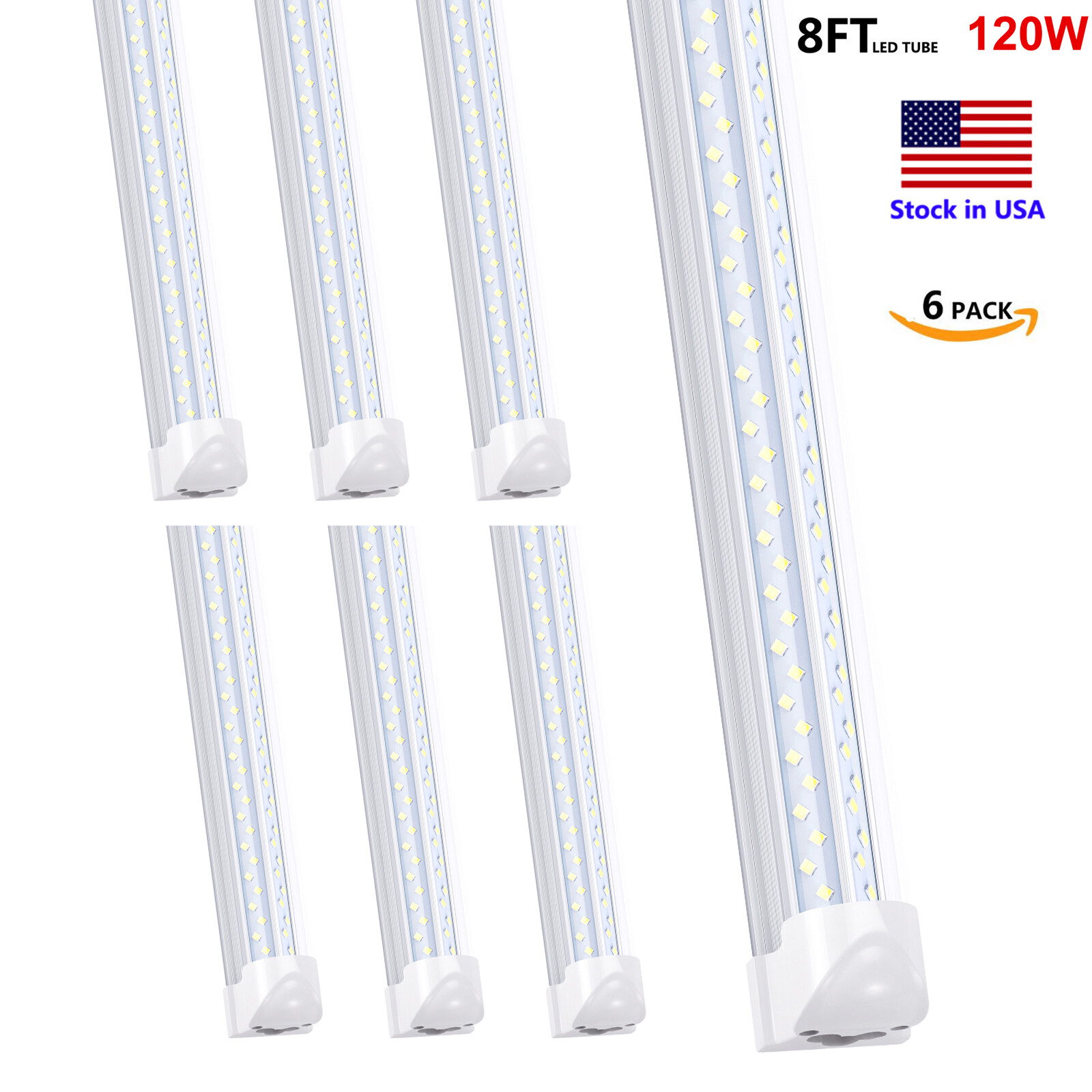 6PACK 8FT Integrated LED Tube Lights Fixture Linkable Shop Light 120W LED Bulbs gallery