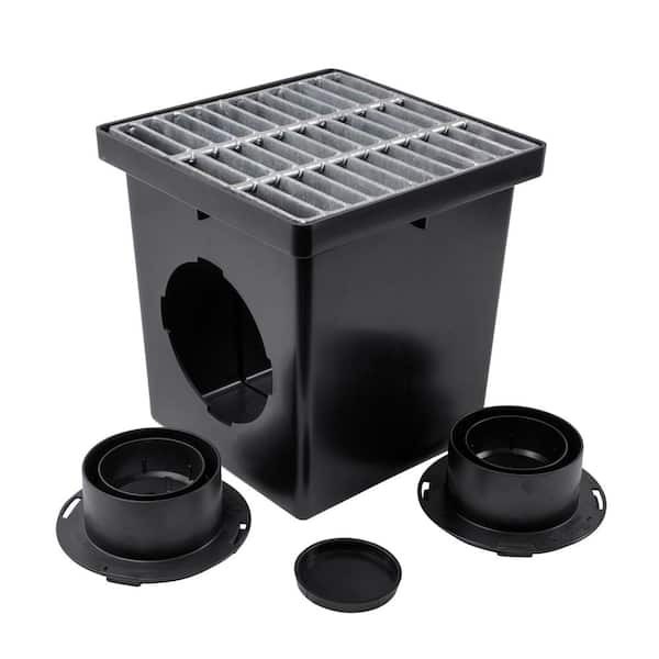 NDS 12" Square Catch Basin Drain Kit Steel Grate 2 Outlets Adapters Plug gallery