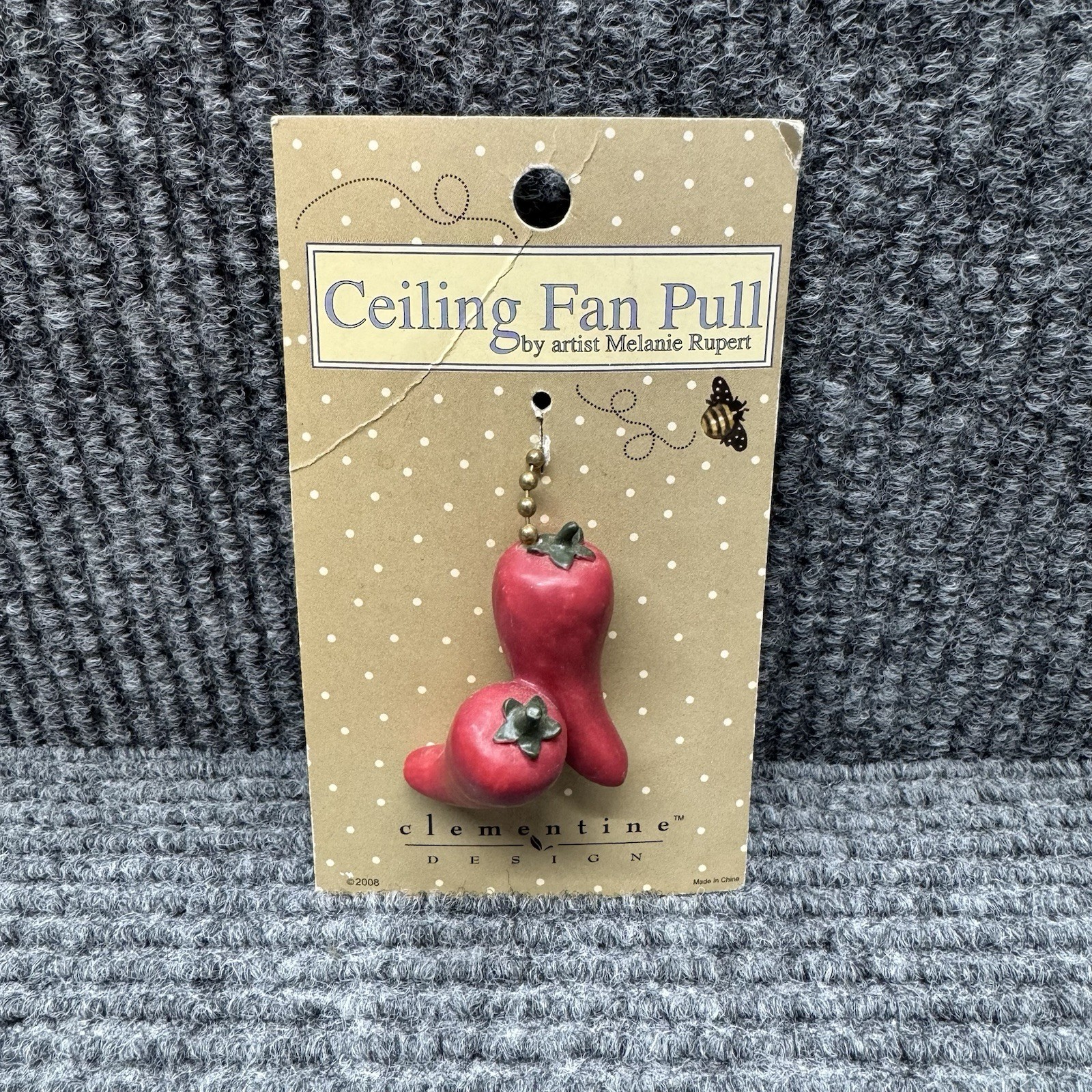 Vintage Clementine Design Ceiling Fan Light Pull Chain Red Chili Pepper NEW gallery