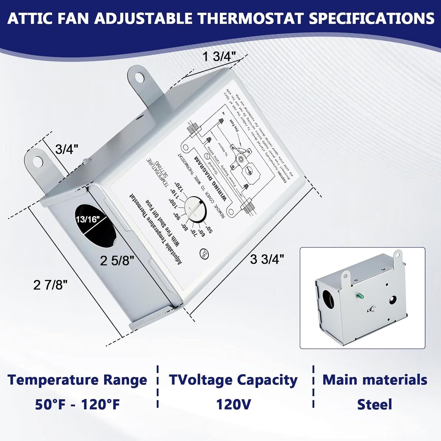 For Attic Fan 58034 Adjustable Thermostat Replacement Temperature Control Switch gallery