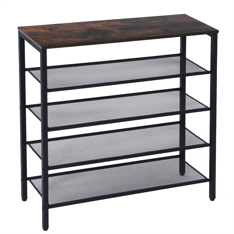 Rustic 4-Tier Wooden Shoe Rack with Coat Hook for Entryway and Mud Room gallery