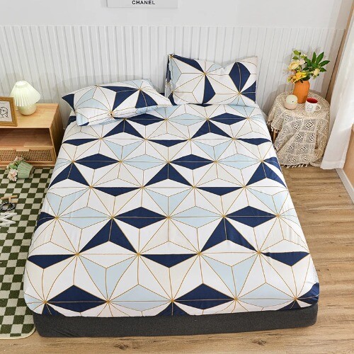 Fitted Bed Sheet with Elastic Flower Printed Bed Cover Printed Mattress Cover