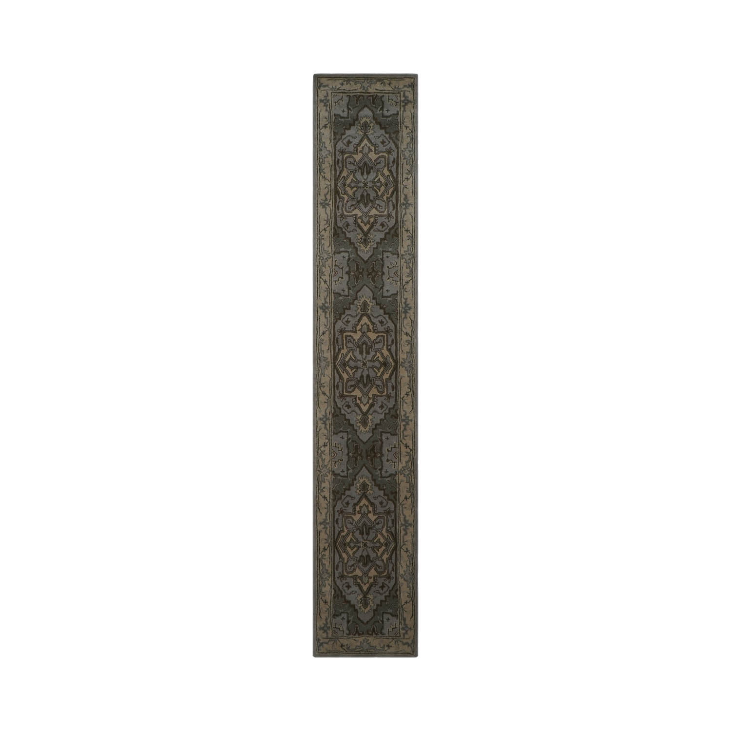 2'3''x12' Gray Hand Tufted Traditional Abstract Wool Oriental Area Rug gallery