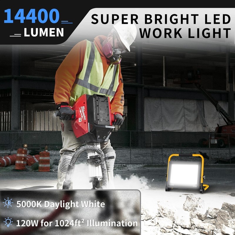 120W LED Work Light, 14400LM Flood Light with 16ft Cord & Switch, 1200W Equiv... gallery