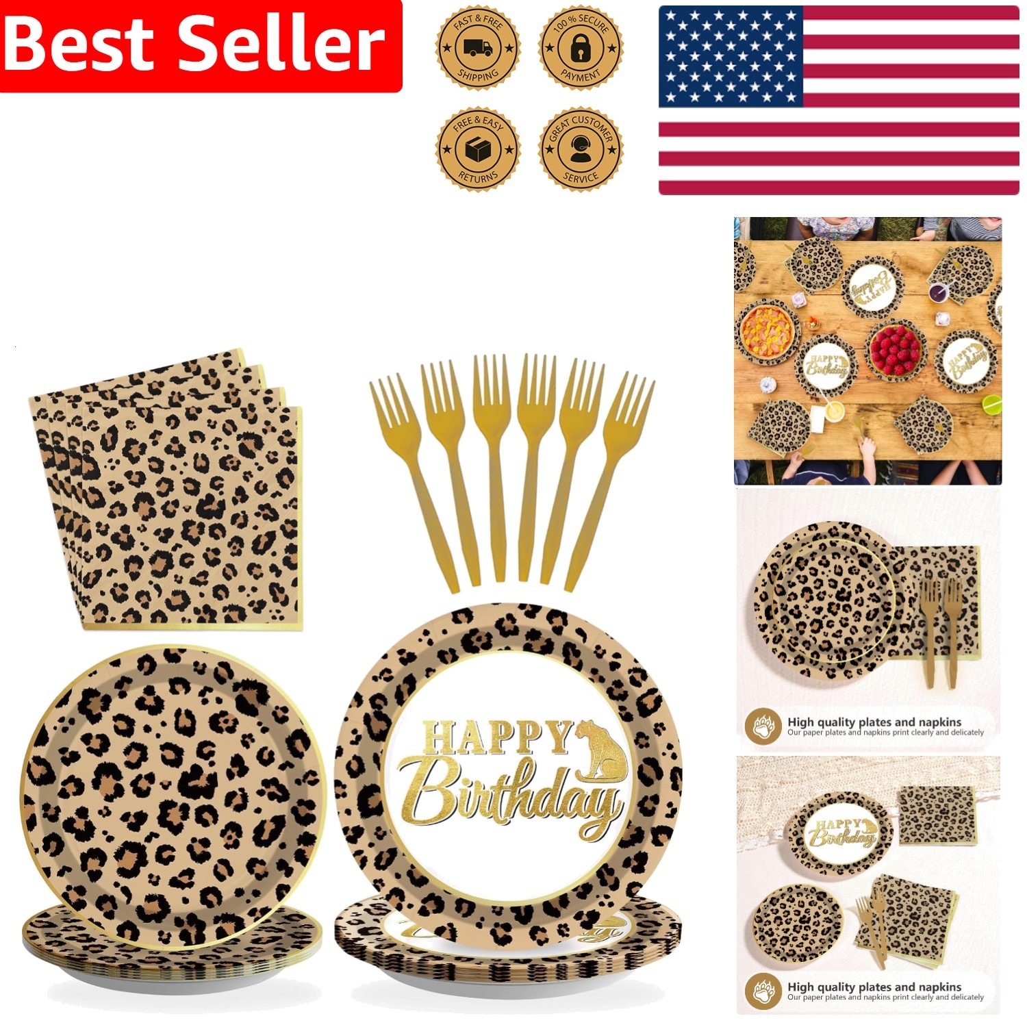 Leopard Print Birthday Party Pack 96 Pcs Safari Theme Plates Napkins Serves 24 gallery