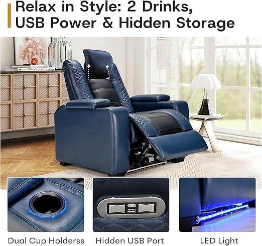 EBELLO PU Leather Home Theater Seating Electric Recliner w/ Adjustable Headrest gallery