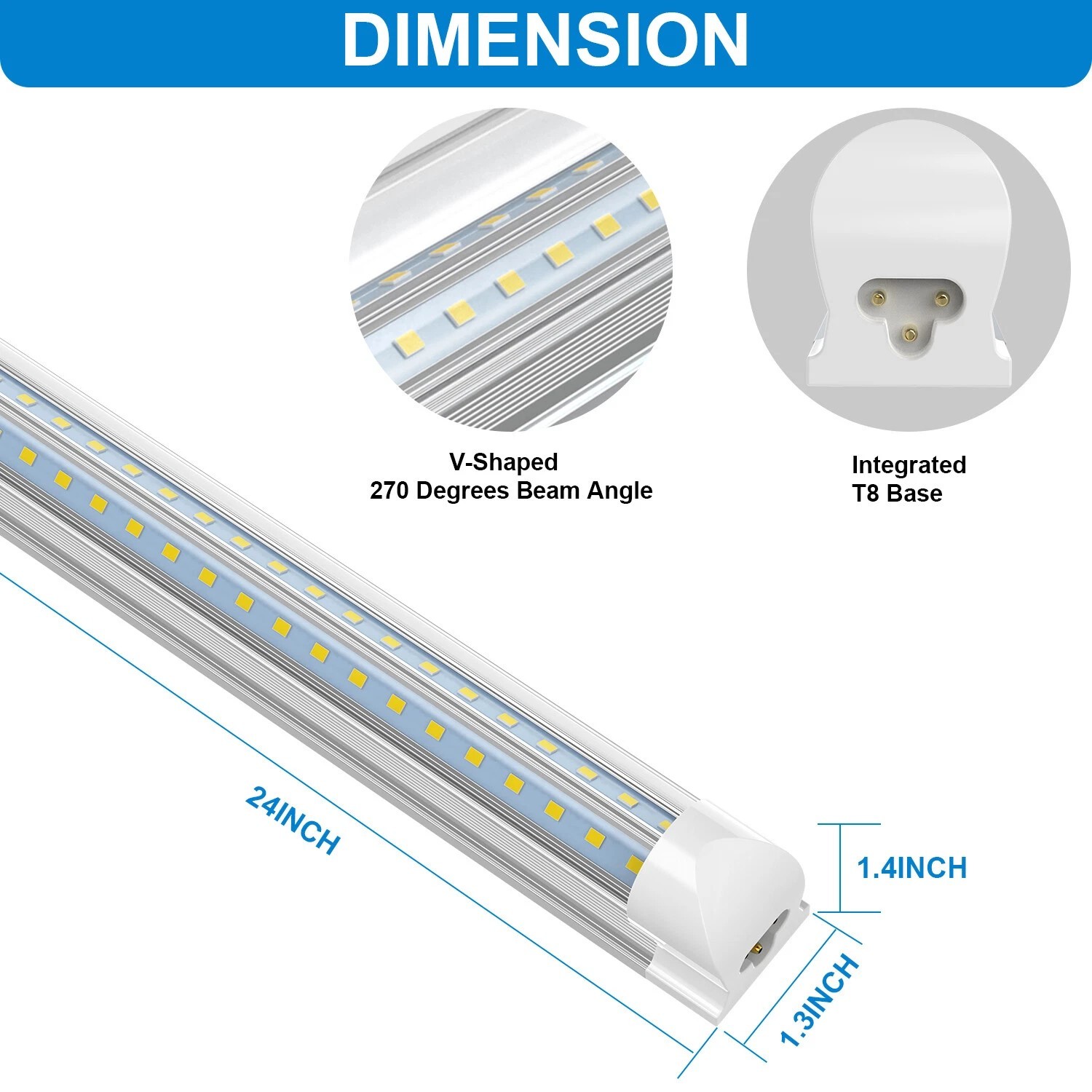 4FT 8FT LED Tube Light Fixture T8 Integrated Shop Light 72W 8400LM 6000K V Shape gallery