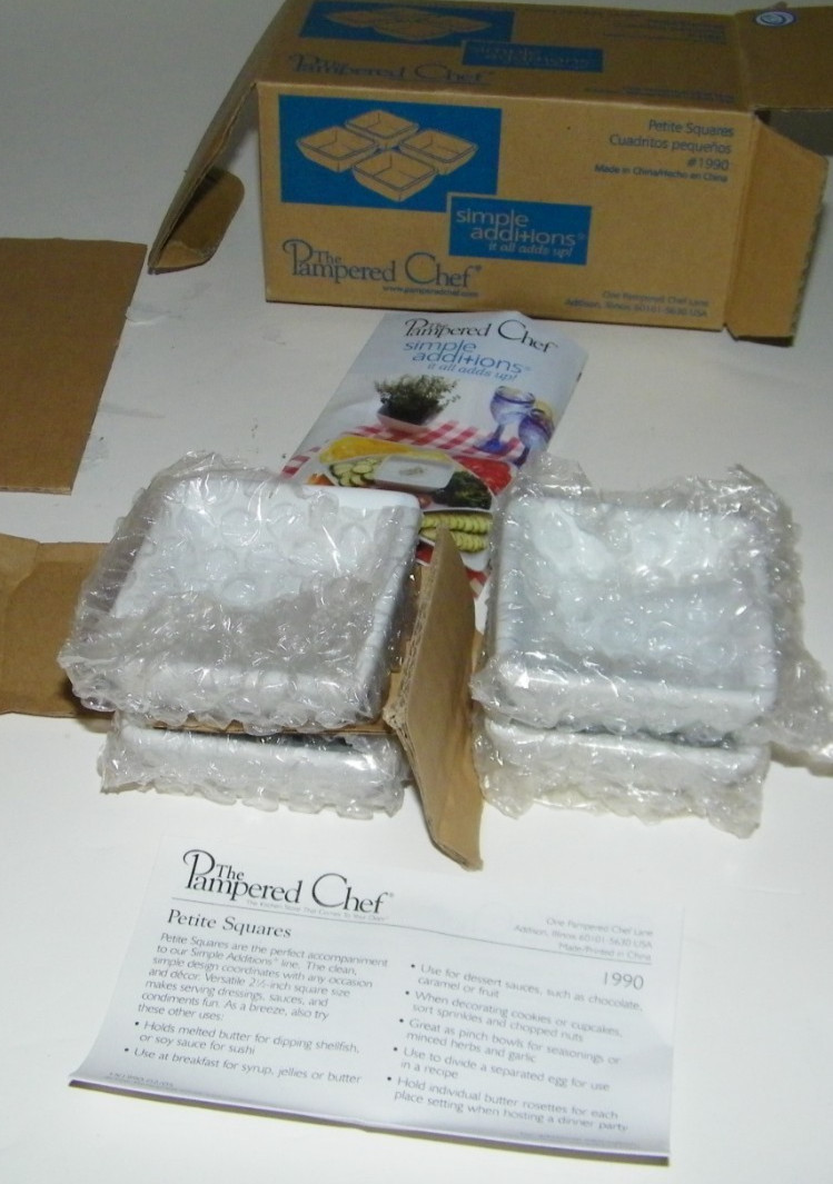 (4) The Pampered Chef Simple Additions Petite Squares White # 1990 New 2.5" gallery