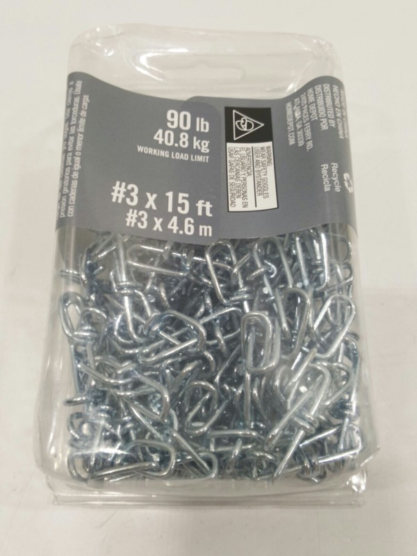 Everbilt 760309 Double Loop Chain #3 x 15 ft. 90 lb. Capacity Zinc Plated, New gallery