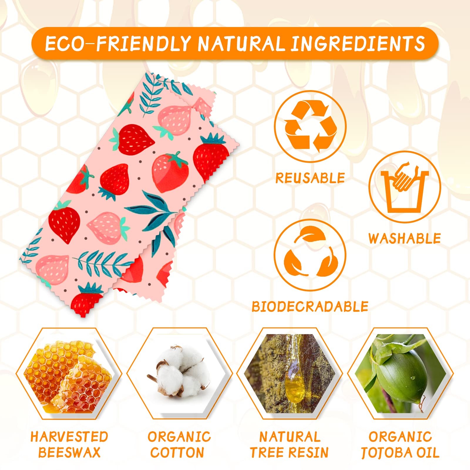 Beeswax Wrap - 3 Pack, Wraps For Food, Organic, Sustainable, NEW-03 gallery