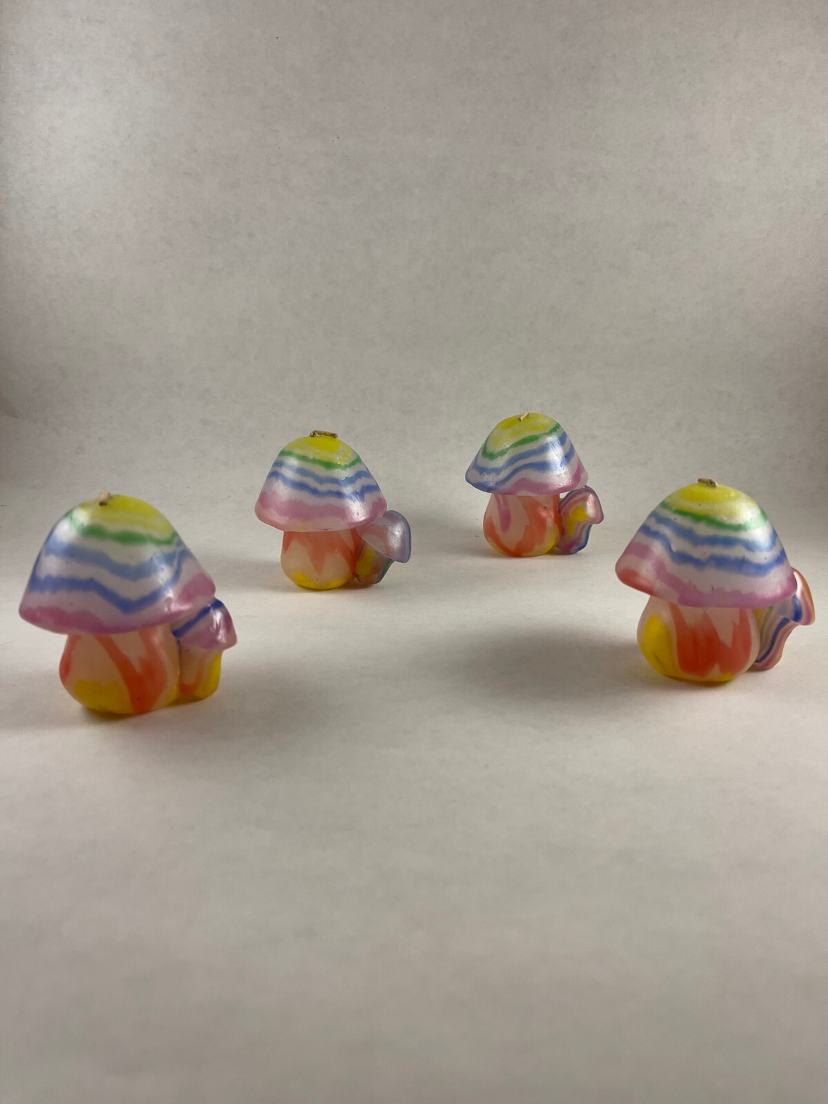Vintage Psychedelic Mushroom Candle Set x4 Unlit Retro Wax 2.5" Millefiori gallery