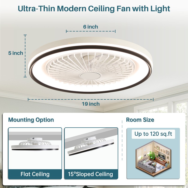 19IN Smart Bladeless Ceiling Fan with RGB Light Remote LED Voice/App Control US gallery