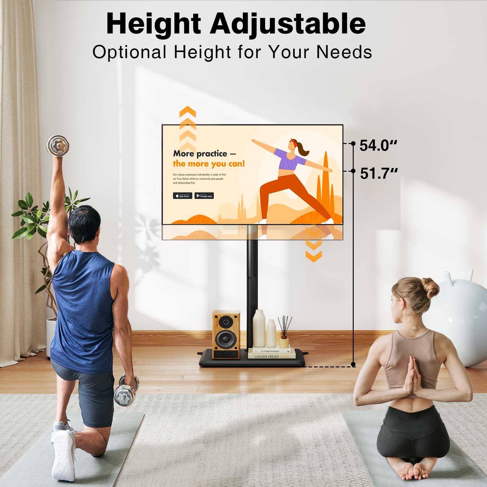 TV Stand 65 Inch 88lb Height Adjustable Wood Base Black TVON 32-65 Universal gallery