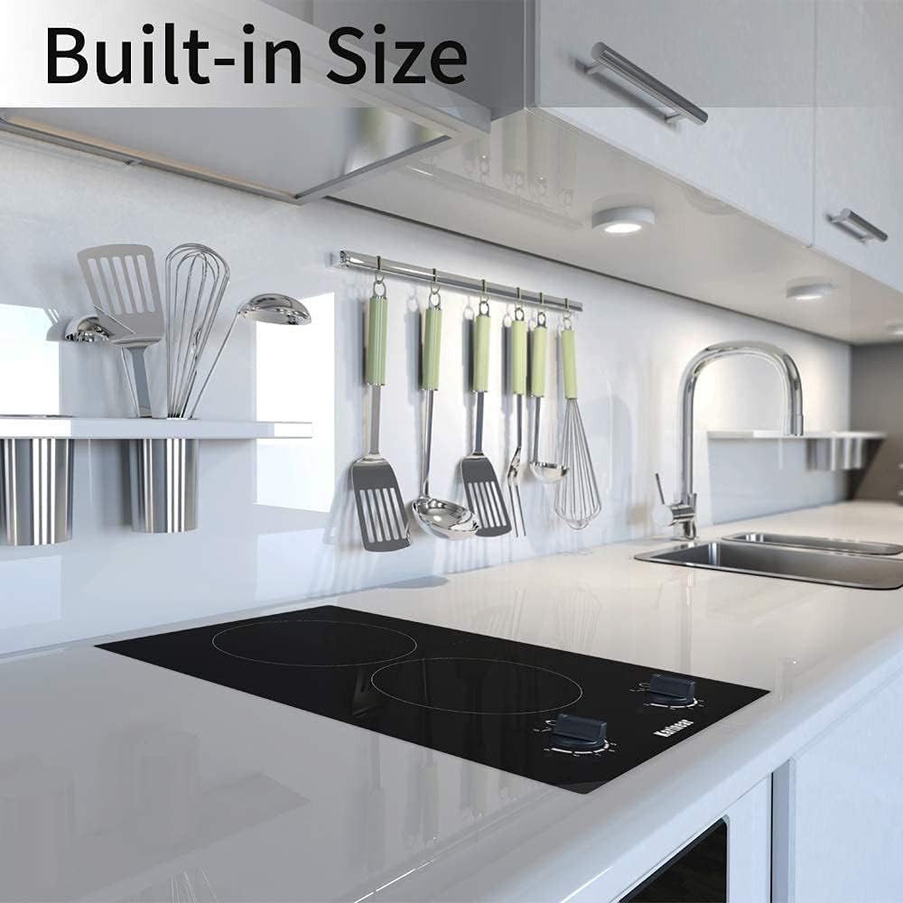 12" Electric Ceramic Cooktop, 2 Burner Radiant Stove, Hardwire 220-240V gallery