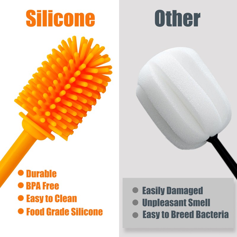2 Pack Silicone Bottle Brush Cleaner Cleaning Brush for Glass Bottles Orange gallery