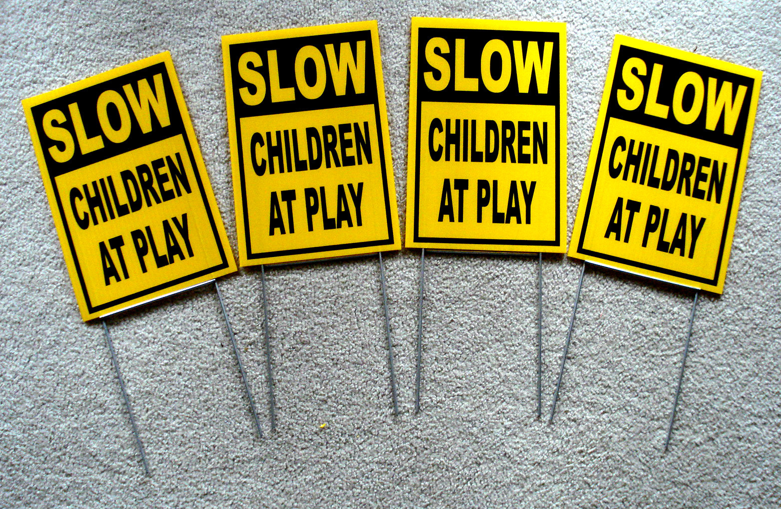 (4) SLOW -- CHILDREN AT PLAY Coroplast SIGNS with stakes 8" x 12" gallery