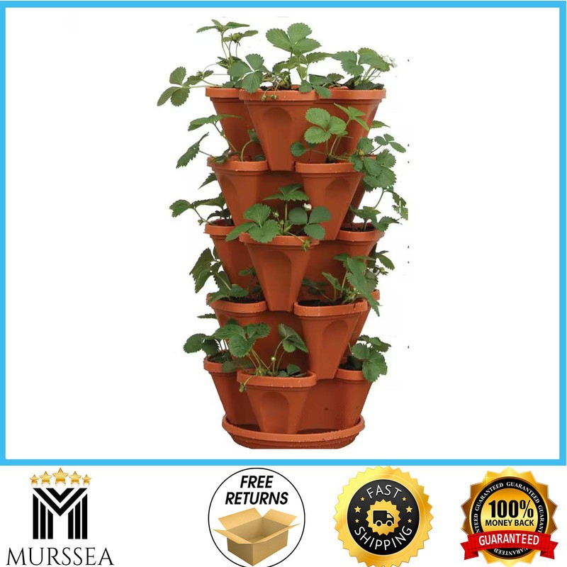 Mr. Stacky Vertical Planter Terracotta Plastic Stackable Self-Watering (5-Pack)