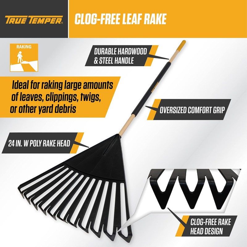 True Temper 20212010 Clog Free Leaf Rake with Hardwood/Steel Handle, 24 Black gallery