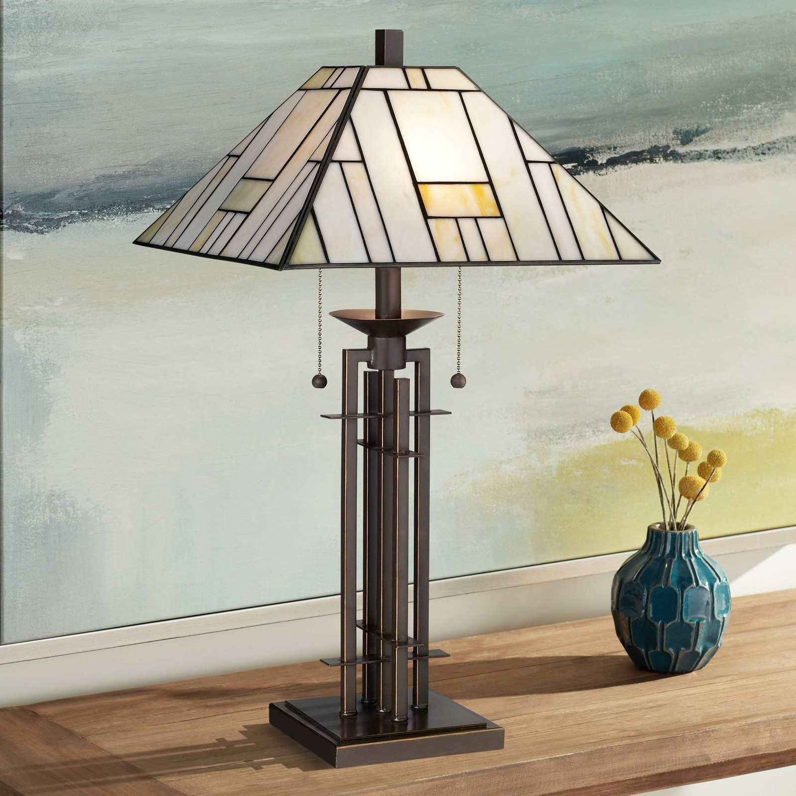 Mission Table Lamp 26 1/2" High Wrought Iron Bronze with Dimmer Bedroom Bedside gallery