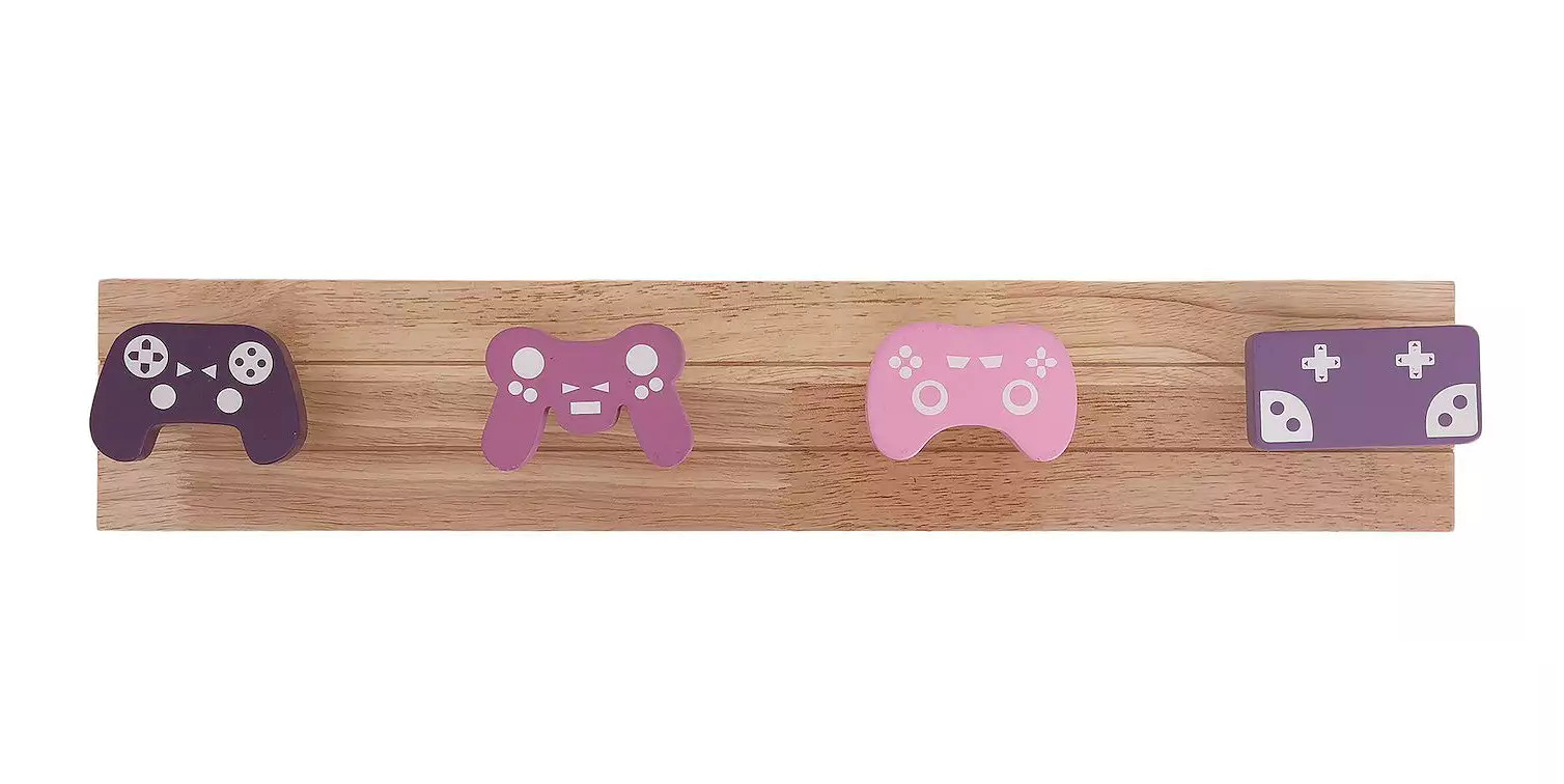 NEW 4 Video Game Controllers Decorative Wooden Wall Hooks Rack 22x4 inches gallery