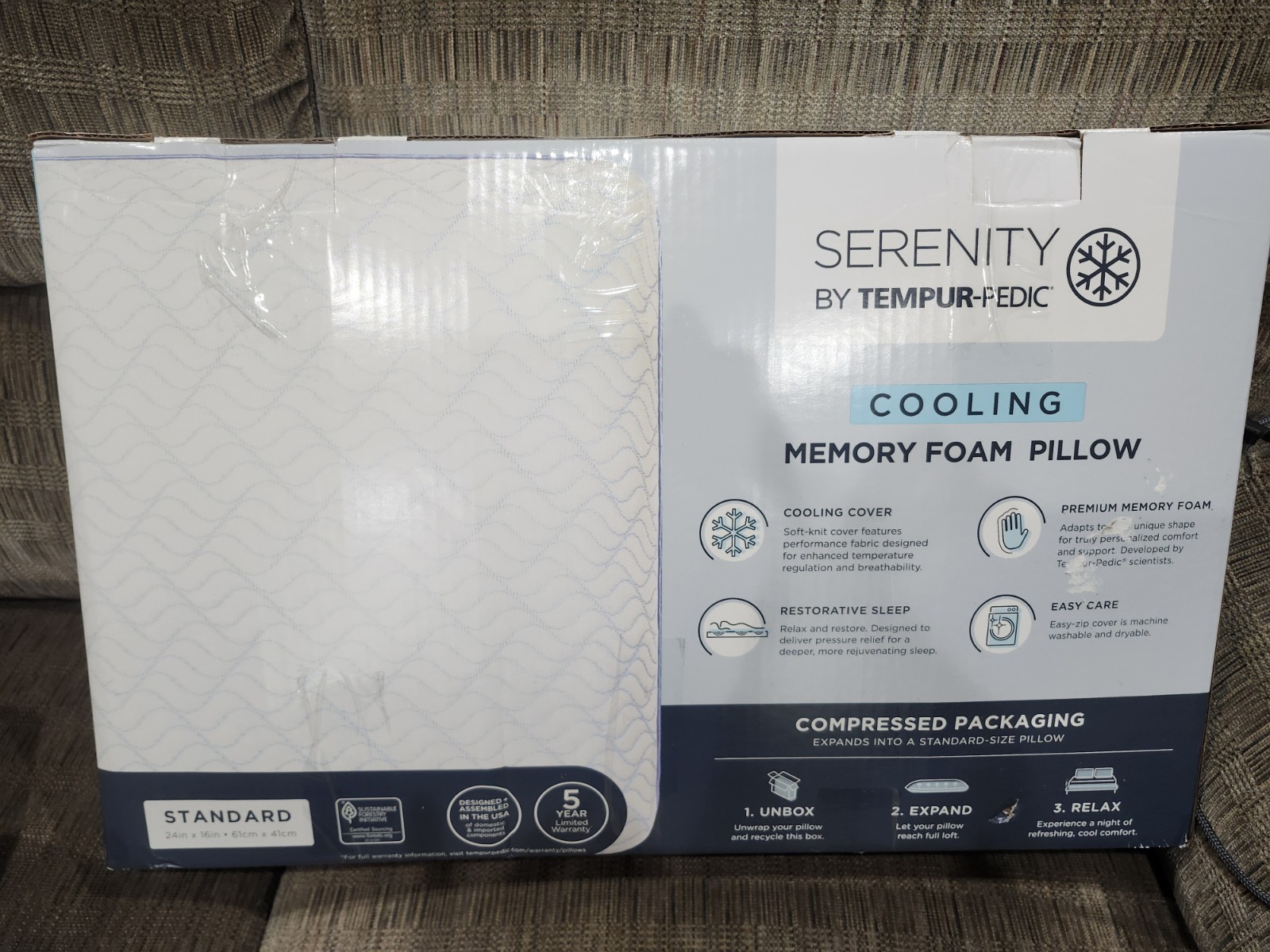 Serenity Tempur-Pedic Cooling Memory Foam Pillow Standard New In Open Box Free S gallery