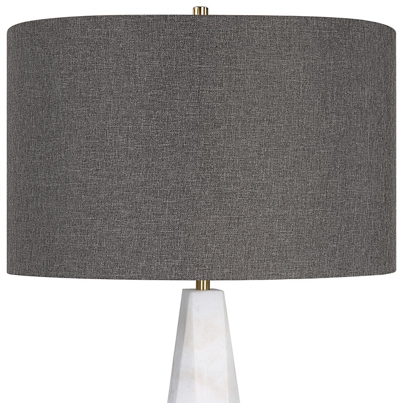 Luxe Tapered White Marble Pyramid Table Lamp 29 in Faceted Gray Veined Brass gallery
