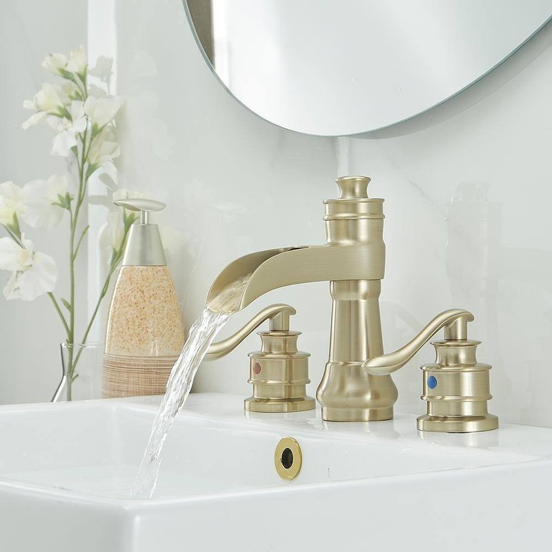 BWE 8 in. Waterfall Widespread 2-Handle Bathroom Faucet W/Drain in BG gallery