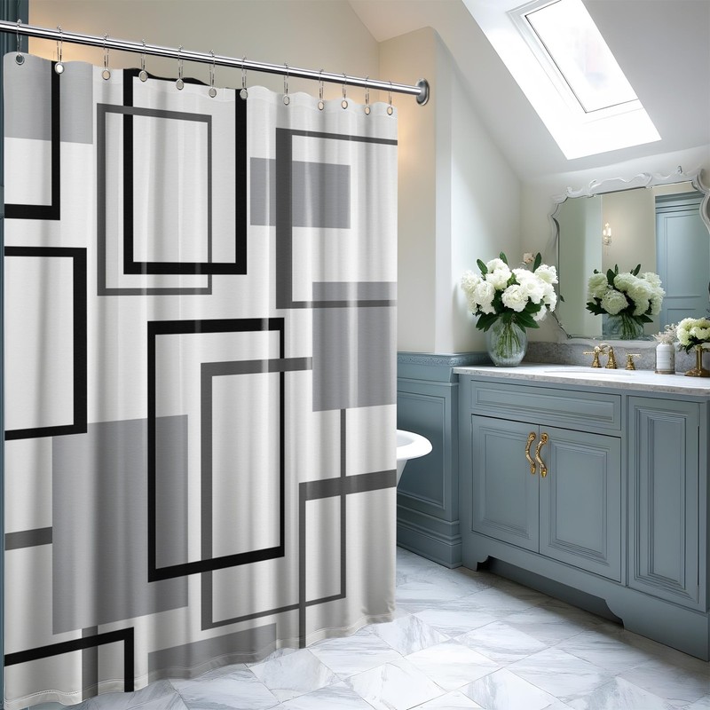 1 PCS Black Grey White Geometric Modern Abstract Shower Curtain 70x72 Inch gallery
