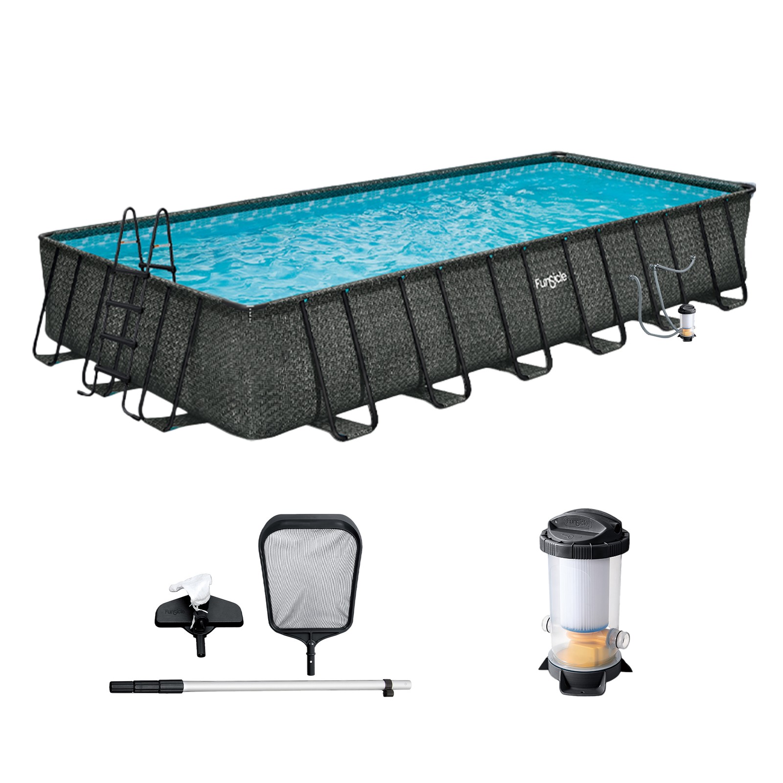 Funsicle 24 Ft Oasis Designer Lap Above Ground Pool w/ Pump, Dark Herringbone gallery