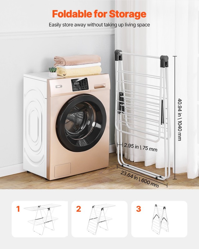 VEVOR 2-Tier Foldable Clothes Drying Rack with Sock Clips & 31 Drying Rods White gallery