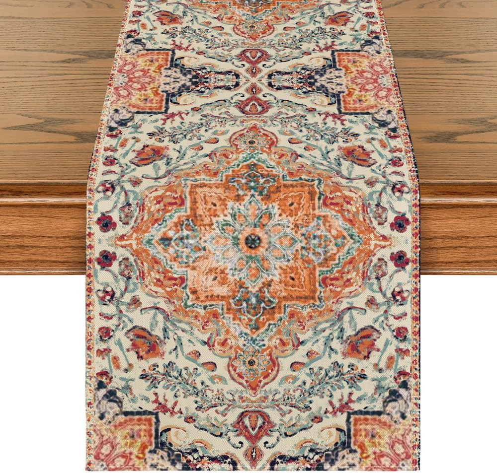 Boho Orange Table Runner for Fall Home Decor gallery