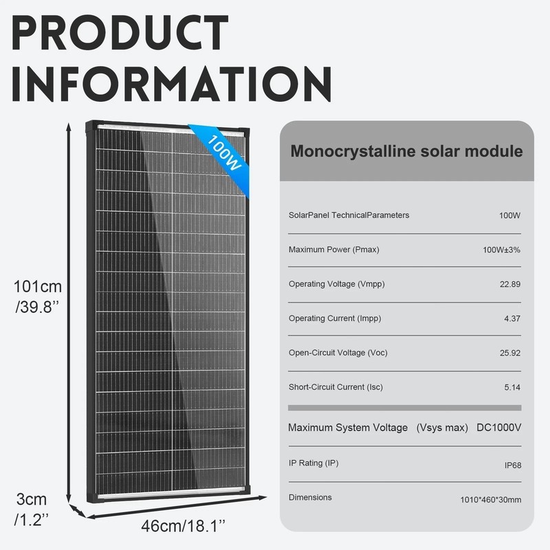 2Pack(200W) Bifacial Solar Panel 100Watt 18V N-Type Mono Home PV Power Off-Grid gallery