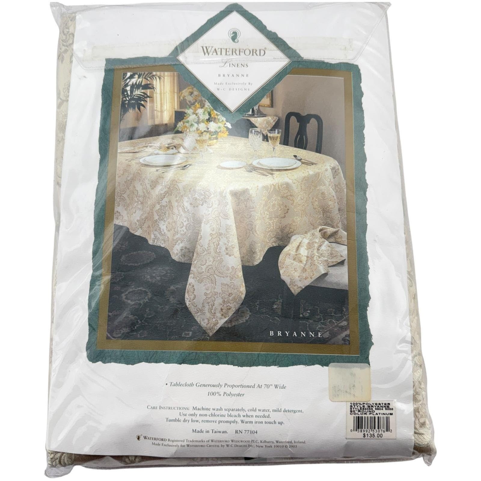 Waterford Linens Tablecloth Platinum Bryanne Damask 90" Round 2003 gallery