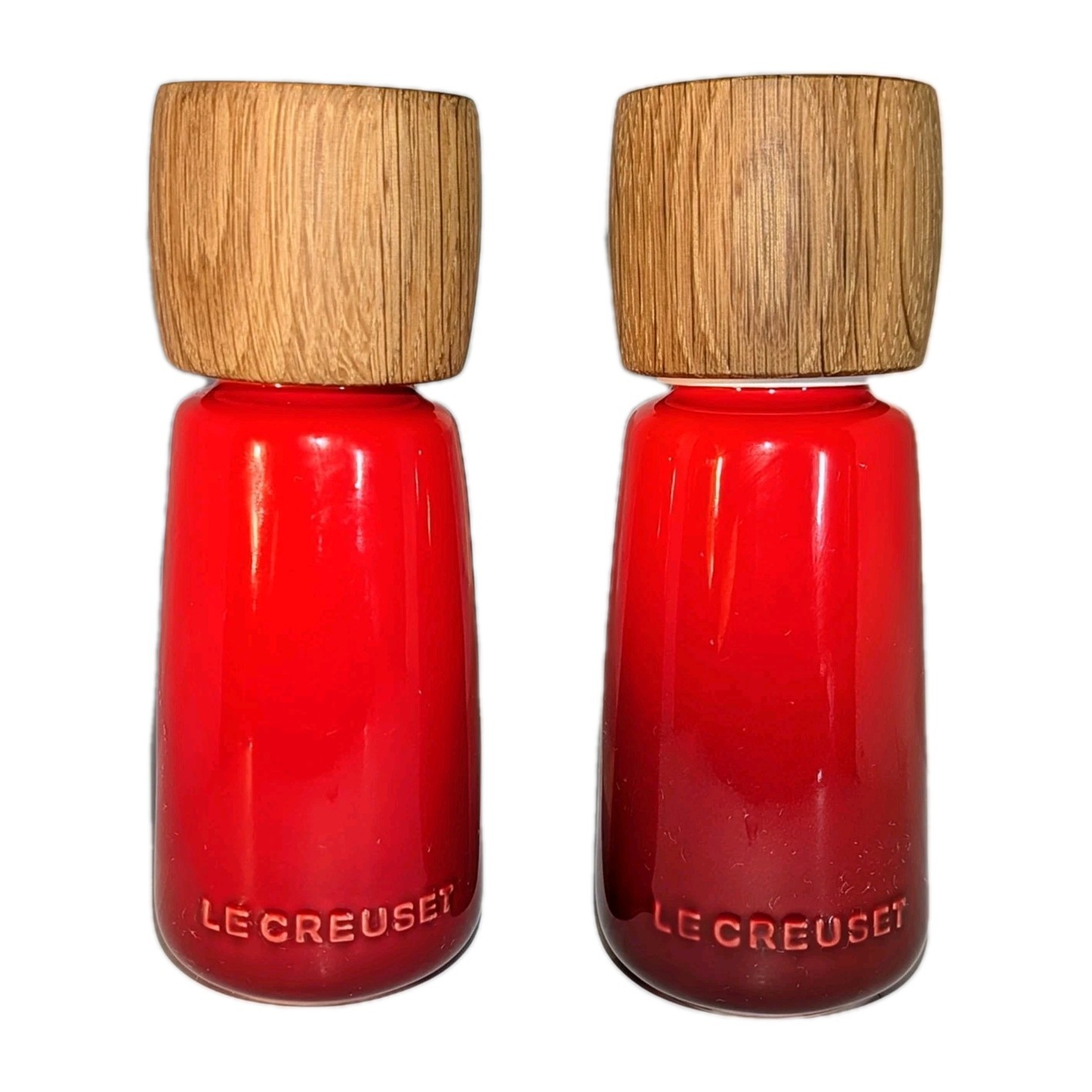 Le Creuset Alpine Salt & Pepper Mill Set Cerise Red Stoneware & White Oak READ! gallery
