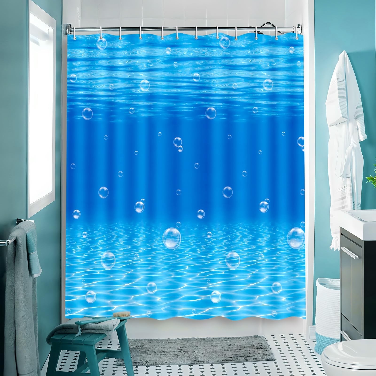 Under The Ocean Decorations Underwater Wave Shower Curtain Summer Tropical Ba... gallery