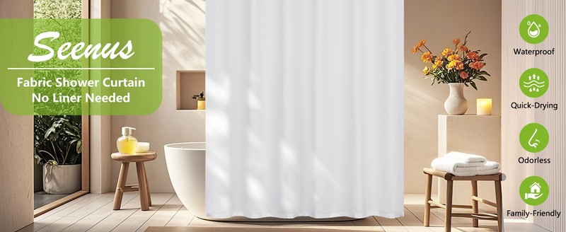 Waterproof Soft Microfiber Shower Curtain TPU Backed Lightweight, White Washable gallery