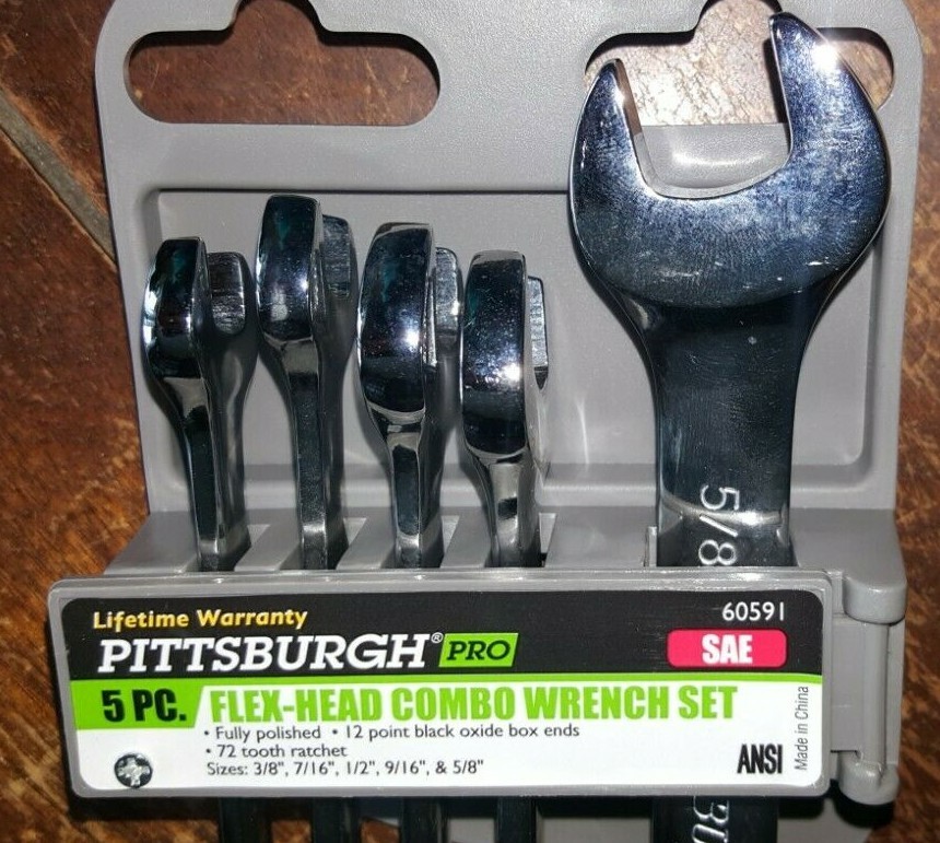 5pc. Flex-Head Combo Wrench Set ☆SAE☆ 3/8", 7/16, 1/2, 9/16 & 5/8" - Item #60591 gallery