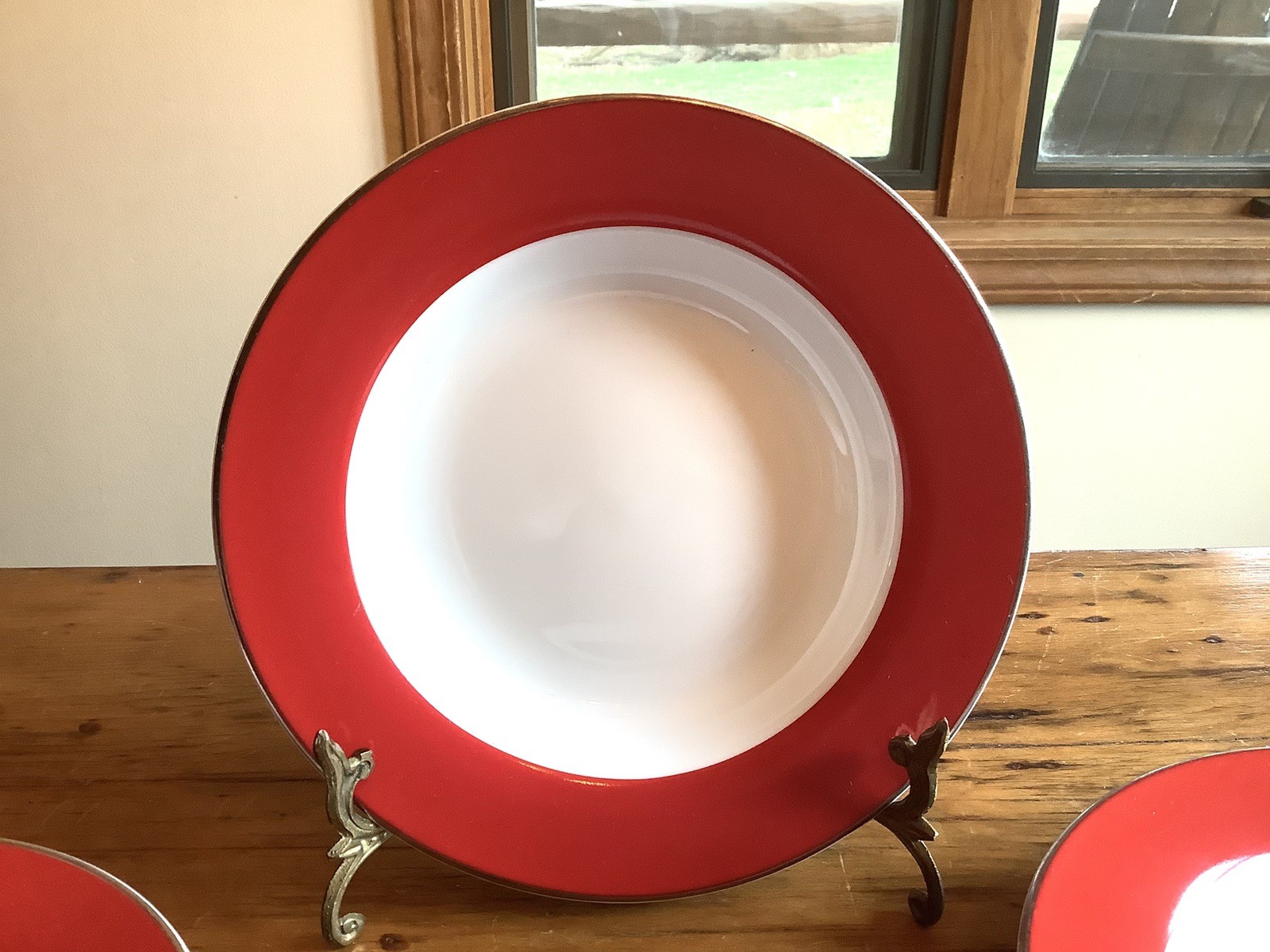 Target Traditional Holiday Red Gold rim 8 3/4” Bowls Set Of 6 New! gallery