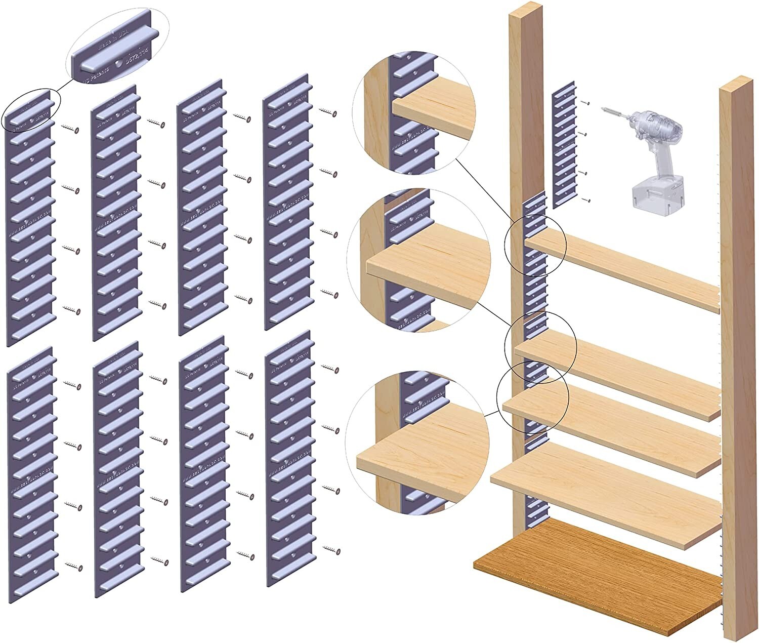 EZStudRack Shelving System- 8 Pack Gray, 32 Wood Screws-WOOD NOT INCLUDED gallery