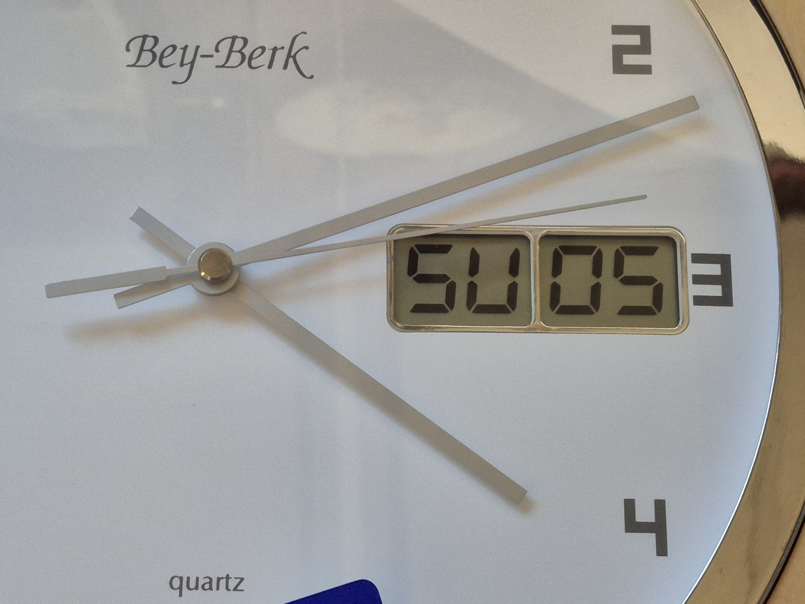 Bey-Berk Quartz Analog & Digital Round Wall Clock Wood Accent gallery