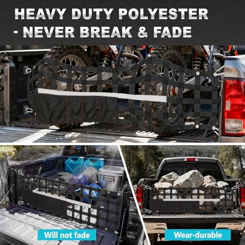 Upgraded 60" W X 18" T Tailgate Net for Pickup Truck Bed Storage with 4 Bags, gallery