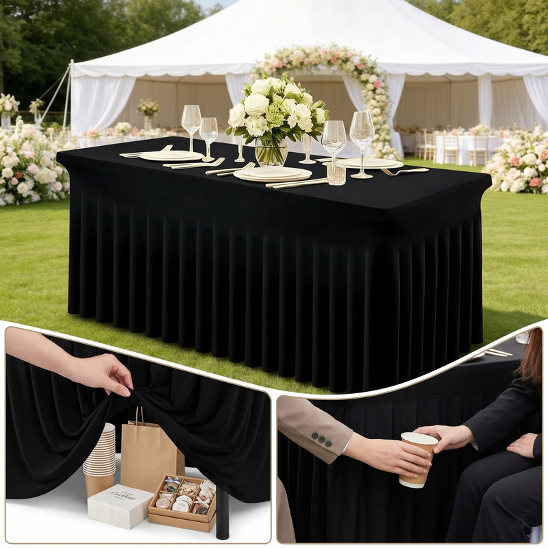 6FT Rectangular Spandex Table Cover Stretch Fitted Tablecloth for Vendor Wedding gallery