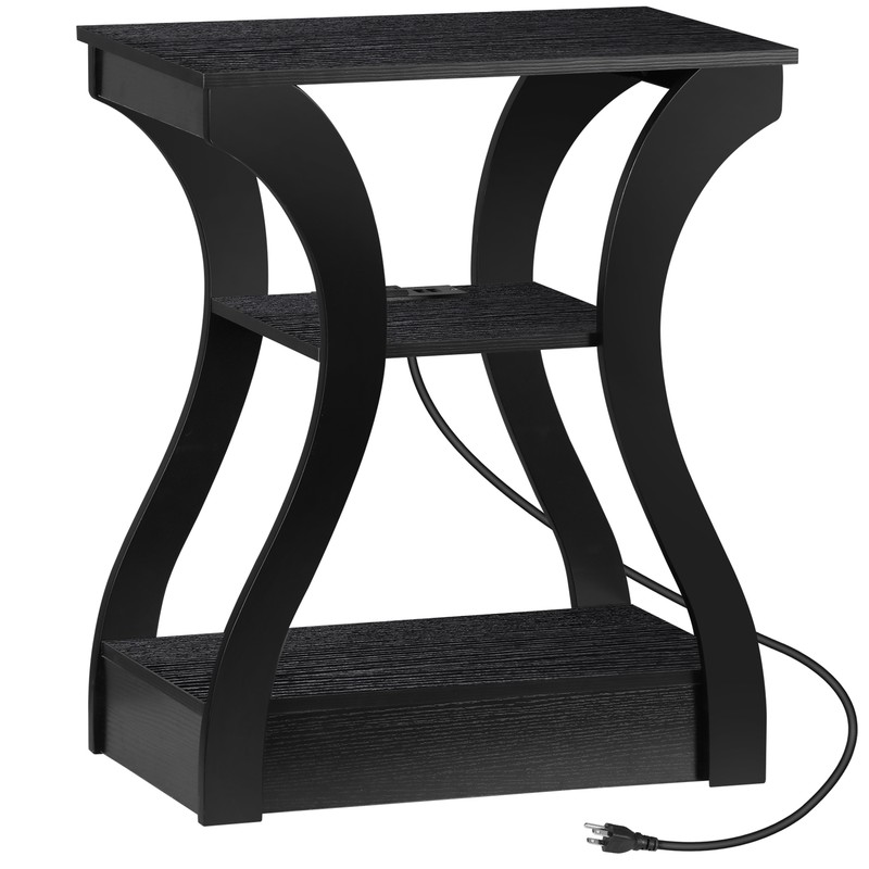 End Table 3 Tier Accent Sofa Table w/Curved Legs Shelf & Charging Station Black gallery